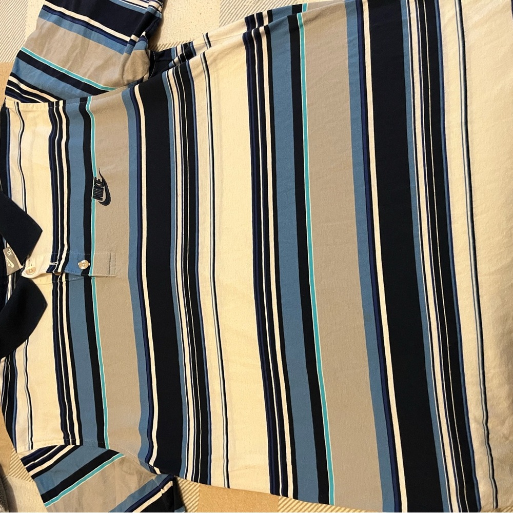 Nike Navy and White Striped Polo Shirt